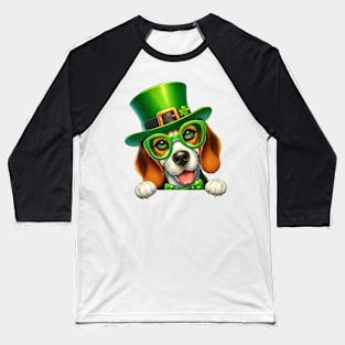 St Patricks Day Peeking Beagle Dog Baseball T-Shirt